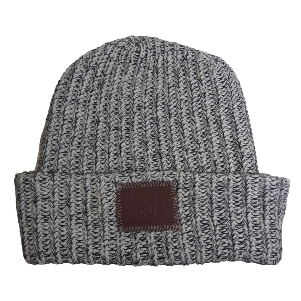 Love Your Melon Black White Marl Cuffed Beanie 100% Cotton Knit Hat Made in‎ USA